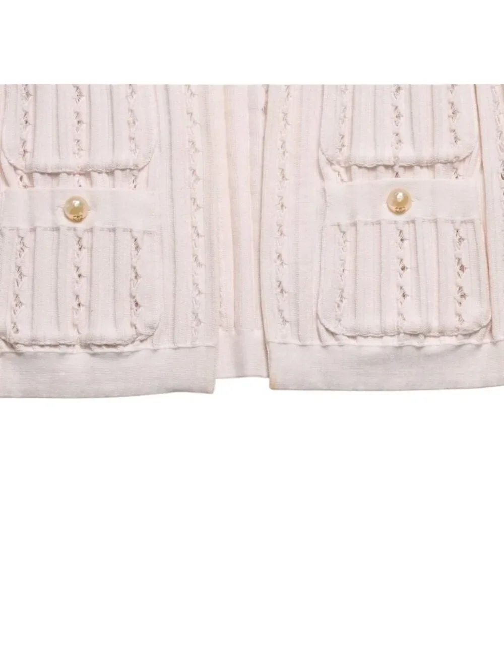 Chanel Cardigan Pearl Button CC Logo Cotton Rayon Polyester Pink